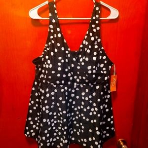 Kona Sol Swim Top Womens Black Polka Dot 18W